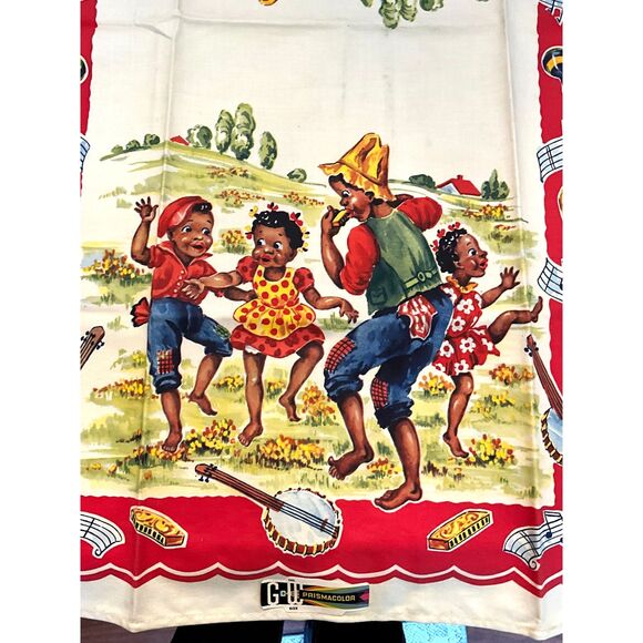 Black Americana linen tea towel 15" x 26" never used original tag must see - Picture 1 of 7